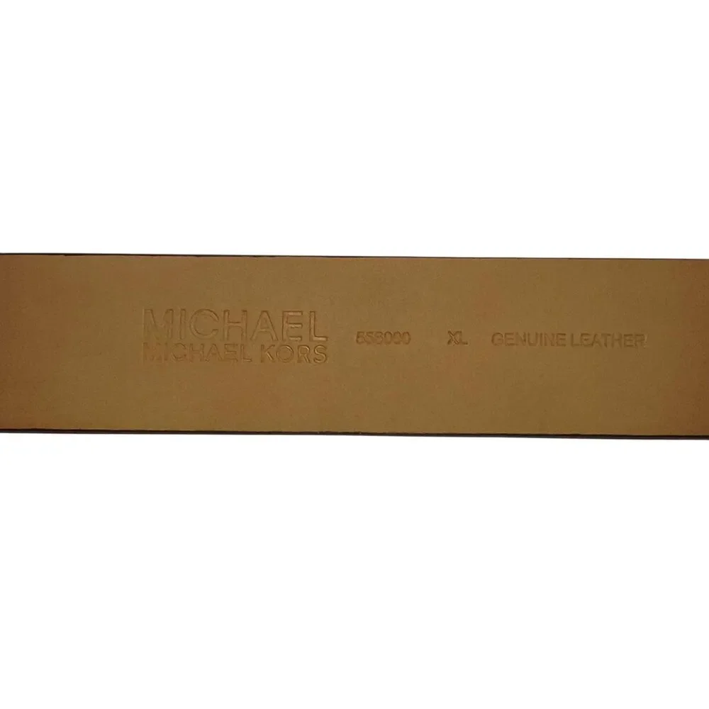 Michael Kors Belt Women Size XL Green Genuine Leather Classic MK Logo Gold toned